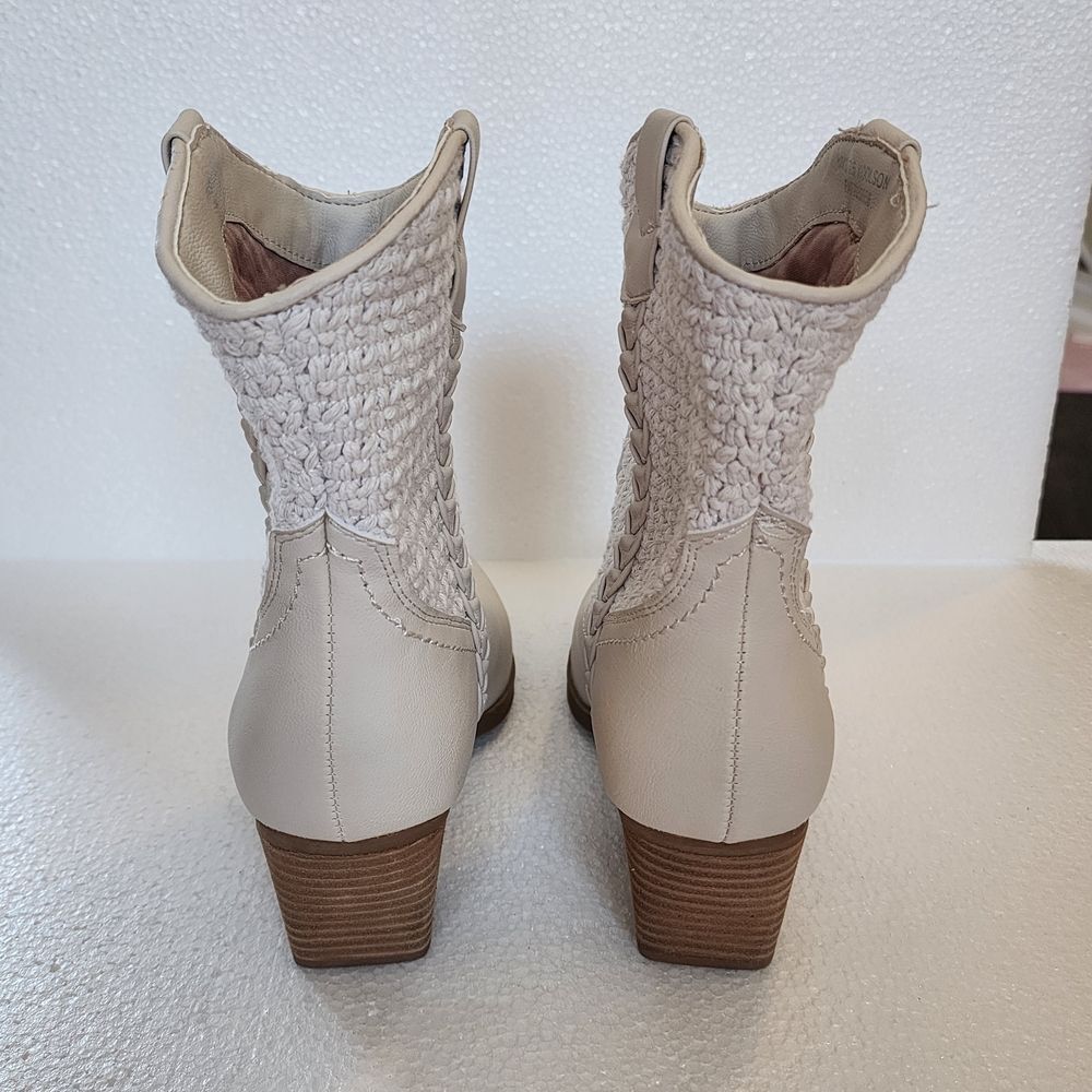Dolce Vita Koolson Cream Braided Western Ankle Boots with Stacked Heel - Picture 5 of 12